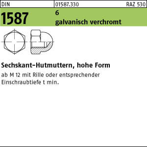 50 Hutmuttern DIN 1587 Kl. 6 verchromt M8