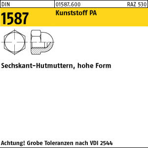 100 Hutmuttern DIN 1587 Kunststoff M6 Polyamid