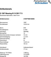 100 Messing Hutmuttern DIN 1587 M10