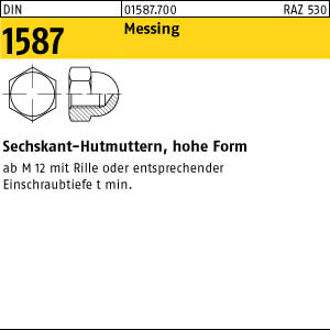 25 Messing Hutmuttern DIN 1587 M16
