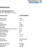 100 Messing Hutmuttern DIN 1587 M6