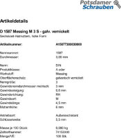 100 Messing Hutmuttern DIN 1587 vernickelt M3