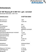 50 Messing Hutmuttern DIN 1587 vernickelt M12