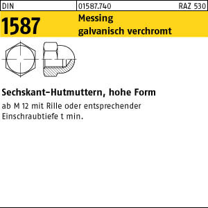 250 Messing Hutmuttern DIN 1587 verchromt M8