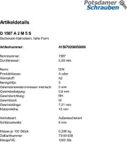 1000 Edelstahl V2A Hutmuttern DIN 1587 A2 M5