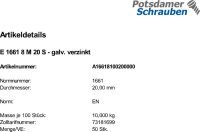 50 Sechskantmuttern EN 1661 8 M20 verzinkt Stahl