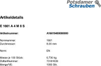 1000 Sechskantmuttern EN 1661 A4 M8 V4A Edelstahl