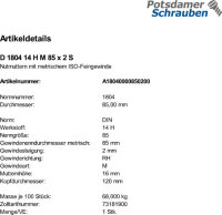 1 Nutmuttern DIN 1804 14 H M85x2 Stahl