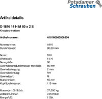 1 Kreuzlochmuttern DIN 1816 14 H M80x2 Stahl