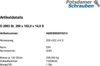 1 Tellerfedern DIN 2093 Federstahl 200x102,0x14,0