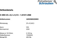 200 Edelstahl Tellerfedern DIN 2093 20x8,2x0,5