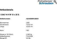 50 Schaftschrauben Schlitz ISO 2342 14 H M12x35 Stahl