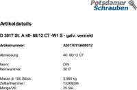 25 Schlauchschellen DIN 3017 A40- 60/12 C7 -W1 verzinkt Zn