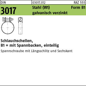 100 Schlauchschellen DIN 3017 Stahl B1 16/ 9 -W1 verzinkt Zn