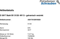 100 Schlauchschellen DIN 3017 Stahl B1 51/20 -W1 verzinkt Zn