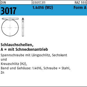 50 Schlauchschellen DIN 3017 A 32- 50/ 9 C7 -W2 verzinkt, 1.4016
