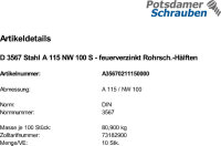 10 Rohrschellen Hälften DIN 3567 Stahl A115 NW 100...
