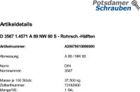 1 Rohrschellen Hälften DIN 3567 1.4571 A 89 NW 80 A 5