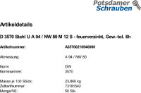 50 Rundstahlbügel DIN 3570 Stahl U A 94 / NW 80 M12...