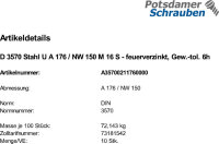 10 Rundstahlbügel DIN 3570 Stahl U A176 / NW 150 M16...