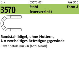5 Rundstahlbügel DIN 3570 Stahl U A228 / NW 200 M20 feuerverzinkt, Gew.-tol. 6h tZn
