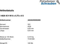 500 Inbus Feingewinde Gewindestifte ISO 4026 45H M8x0,75x8