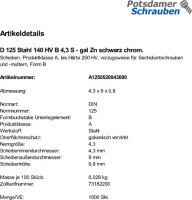 1000 Unterlegscheiben DIN 125 schwarz chromatiert 140HV...