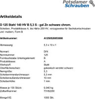 1000 Unterlegscheiben DIN 125 schwarz chromatiert 140HV...