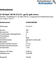 100 Unterlegscheiben DIN 125 gelb chromatiert 140HV Form...