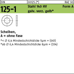 1000 Unterlegscheiben DIN 125 gelb verzinkt 140HV Form A 8,4 Ã˜ M8