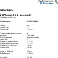 500 Federringe DIN 127 verzinkt Form B M12