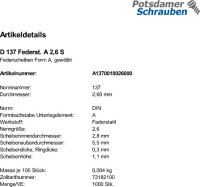 1000 Federscheiben DIN 137 Federstahl A 2,6