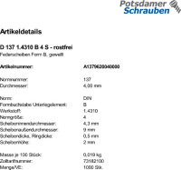 1000 Edelstahl Federscheiben DIN 137 1.4310 B 4