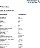 25 Hammerschrauben + Mutter DIN 261 4.6 Stahl M8x30