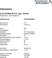 100 Flügelmuttern DIN 315 verzinkt M10