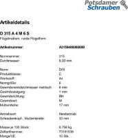 10 Edelstahl V4A Flügelmuttern DIN 315 A4 M6