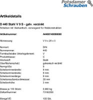 100 Scheiben DIN 440 verzinkt V 9
