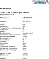 25 Augenschrauben DIN 444 4.6 verzinkt LBM10x100
