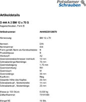 10 Edelstahl V2A Augenschrauben DIN 444 A2 BM12x70