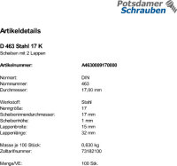 100 Scheiben DIN 463 Stahl 17