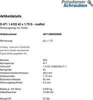 25 Edelstahl Sicherungsringe DIN 471 1.4122 42x1,75