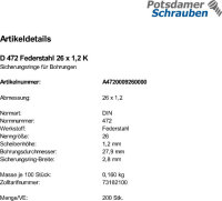200 Sicherungsringe DIN 472 Federstahl 26x1,2