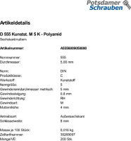 200 Kunststoff Sechskantmuttern DIN 555 Polyamid M5