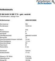 100 Vierkantmuttern DIN 562 04 M10 SW 17 verzinkt Stahl