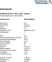 100 Schlossschrauben + Mutter DIN 603 verzinkt M6x30