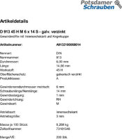 1000 Inbus Gewindestifte DIN 913 45H verzinkt M6x14