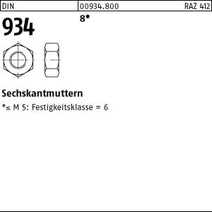 1000 Sechskantmuttern DIN 934 Kl. 8 M6