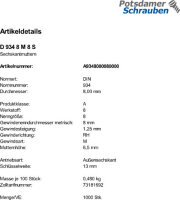 1000 Sechskantmuttern DIN 934 Kl. 8 M8