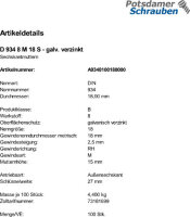 100 Sechskantmuttern DIN 934 Kl. 8 verzinkt M18