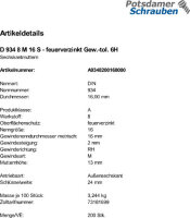 200 Sechskantmuttern DIN 934 Kl. 8 feuerverzinkt M16